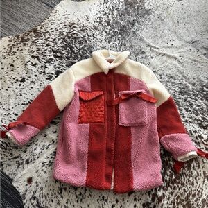 For Love And Lemons Cream and Red Sherpa Coat